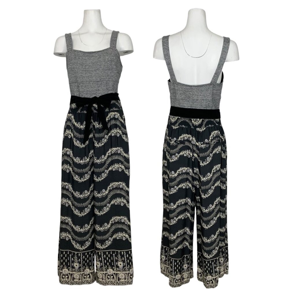 Wide Leg Patterned Jumpsuit with Grey Bodice
